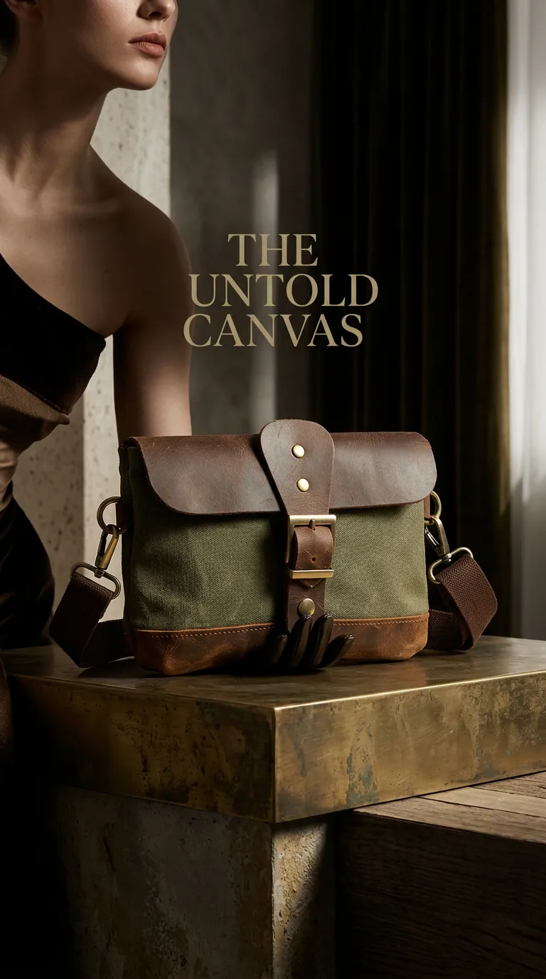 Handgefertigte Damen Tasche aus Crazy Horse Leder & Canvas/ Retro-Look