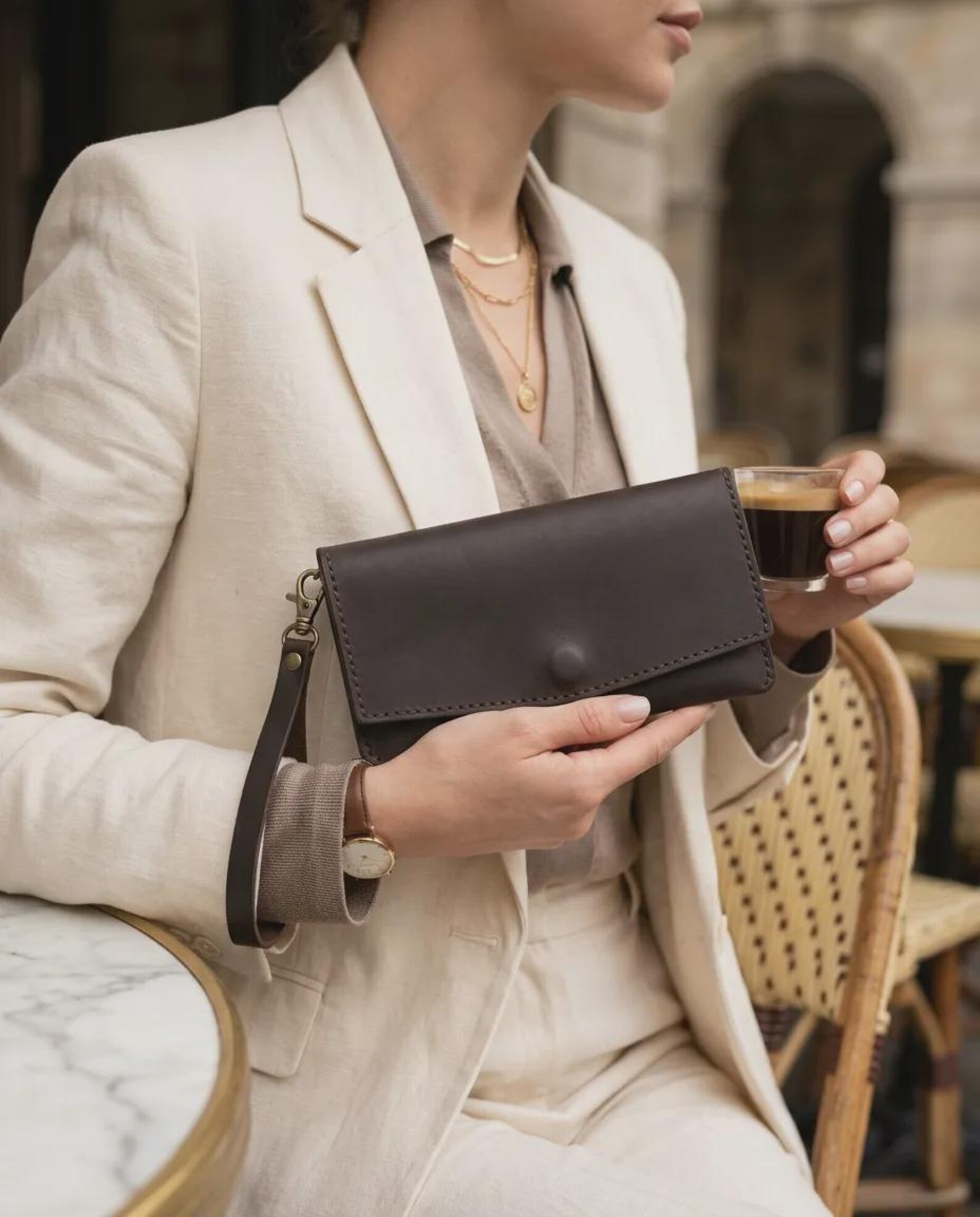 Crazy-Horse-Leder Umschlag-Clutch mit Handschlaufe